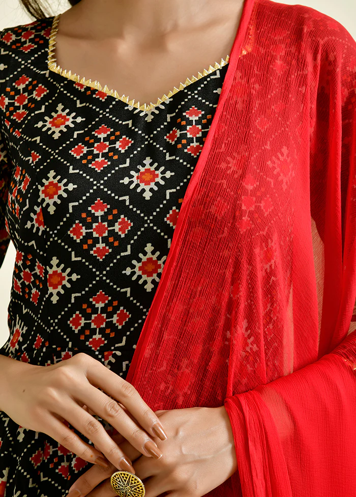 2 Pc Black Bandhani Cotton Kurti Set - Image 3