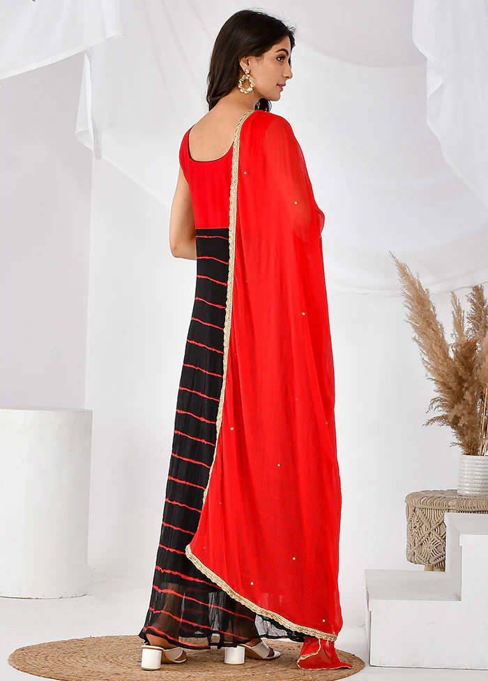2 Pc Black Chiffon Printed Kurti Set - Image 2