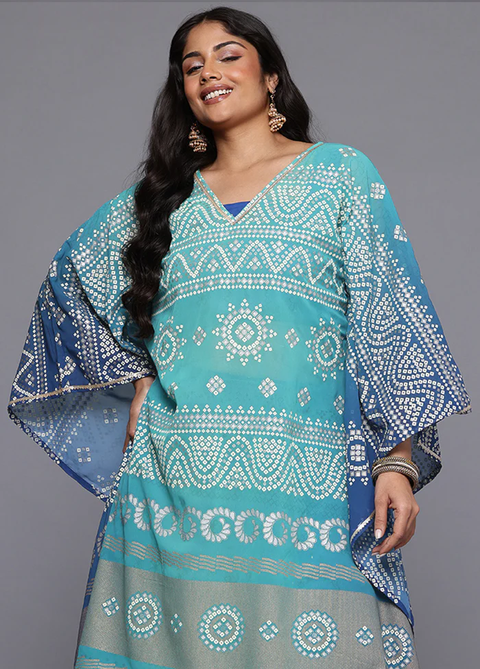 2 Pc Blue Readymade Georgette Kurti Set - Image 2