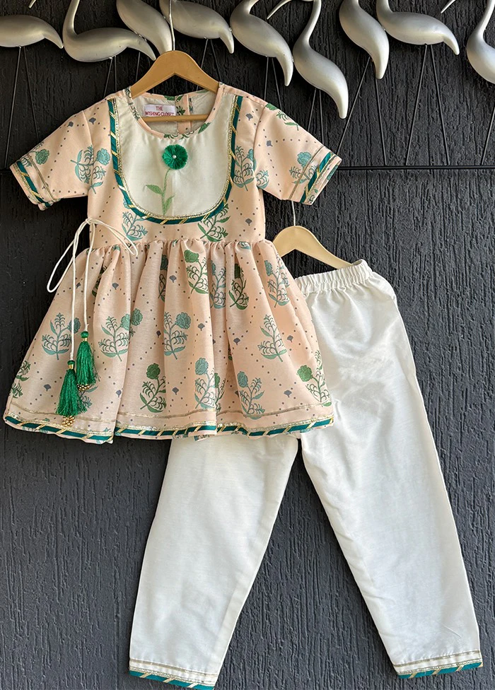 2 Pc Cream Silk Kurti Set
