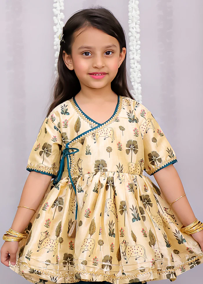 2 Pc Golden Silk Kurti Set - Image 2