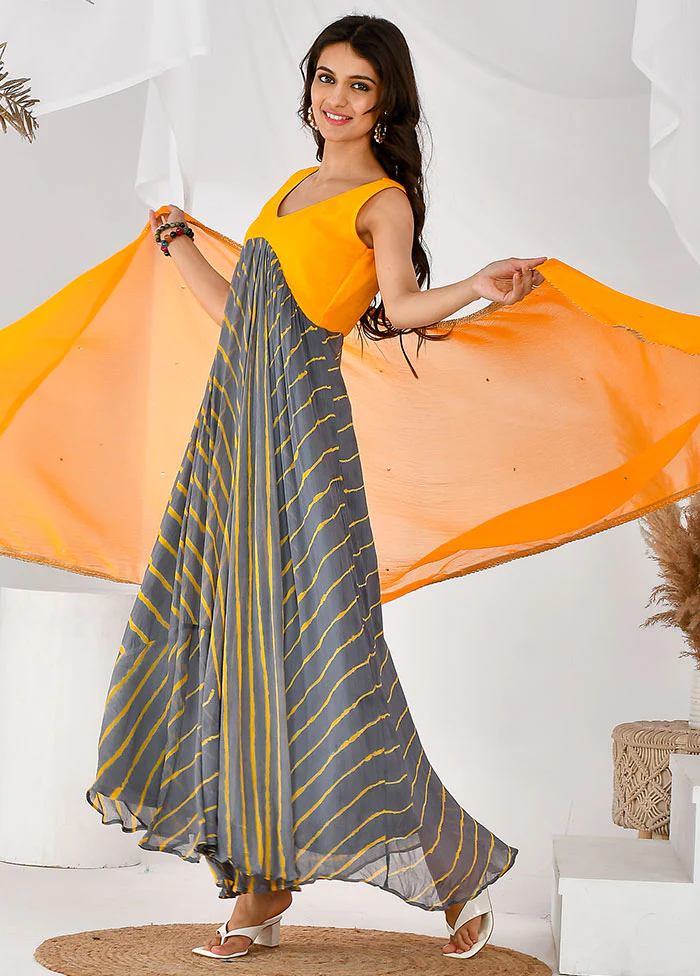 2 Pc Grey Chiffon Printed Kurti Set