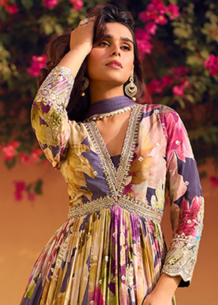 2 Pc Multicolor Silk Anarkali Suit Set - Image 2