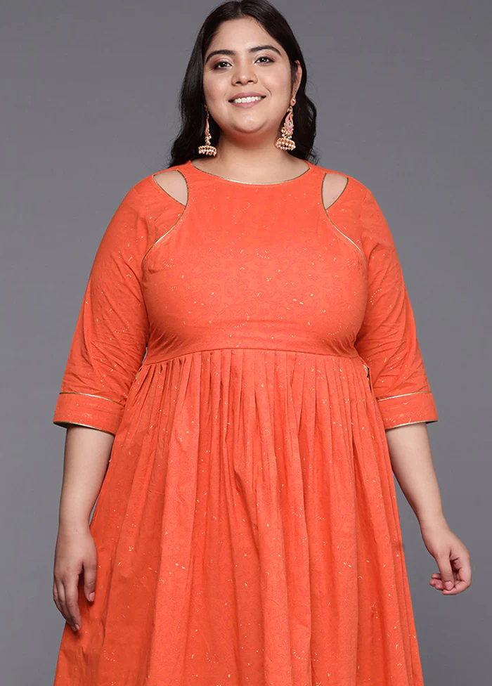 2 Pc Orange Pure Readymade Cotton Kurti Set - Image 2