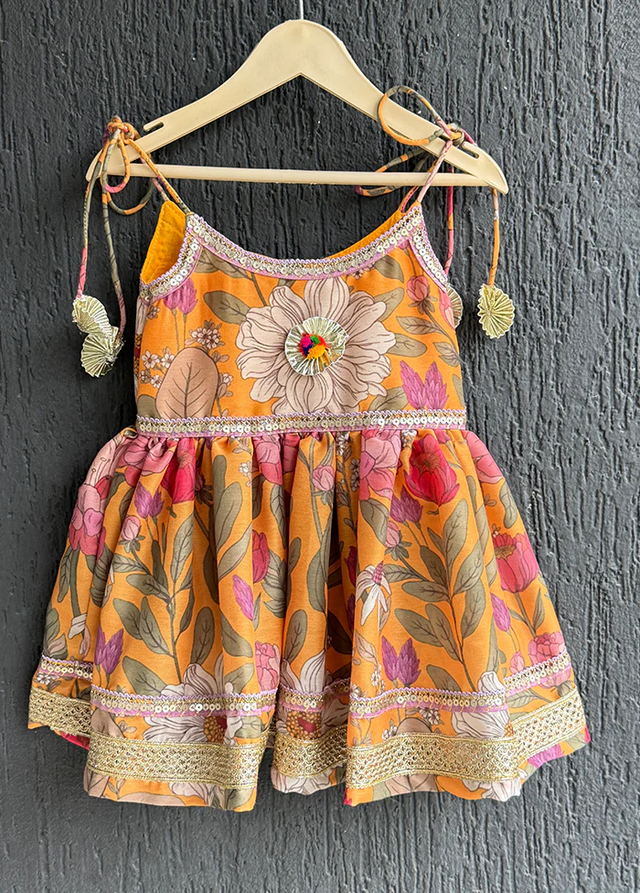 2 Pc Orange Silk Kurti Set - Image 2