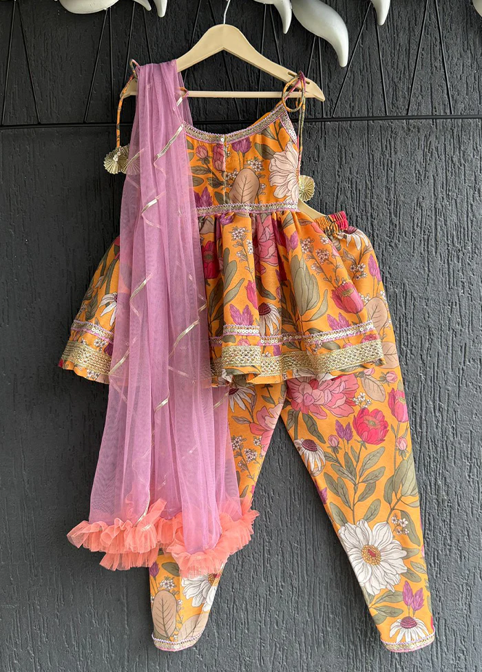 2 Pc Orange Silk Kurti Set - Image 3