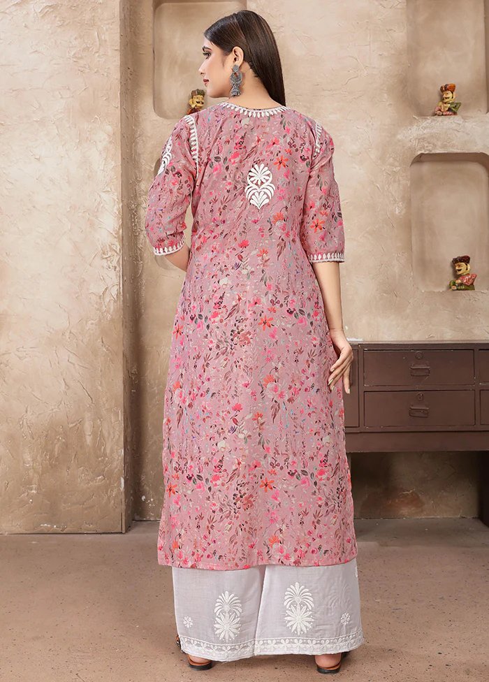 2 Pc Pink Readymade Cotton Kurti Set - Image 2
