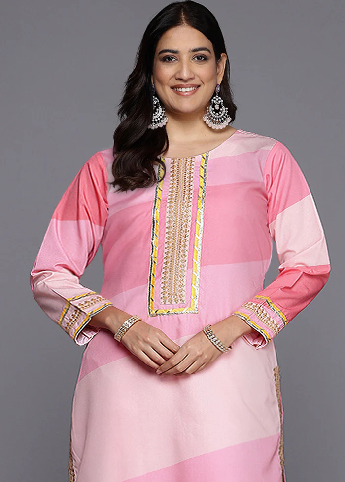 2 Pc Pink Readymade Silk Kurti Set - Image 2