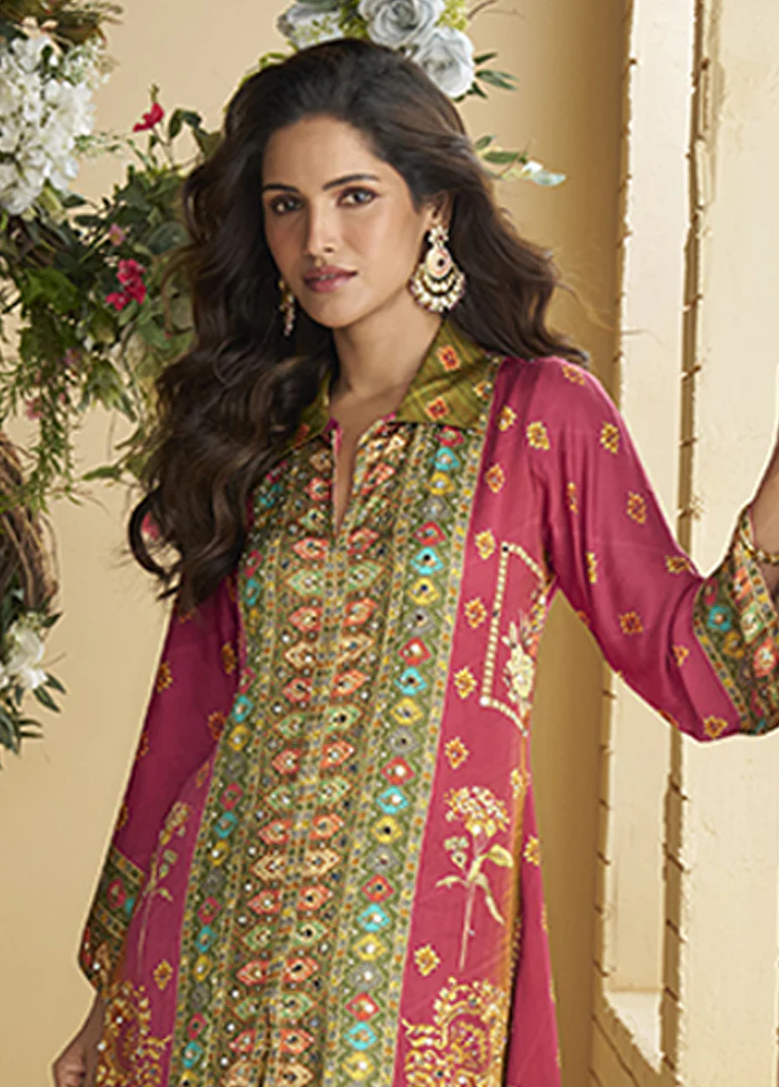 2 Pc Pink Silk Kurti Set - Image 2