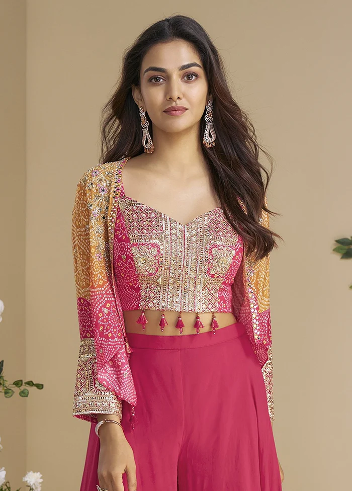 2 Pc Pink Silk Kurti Set With Jacket - Image 2
