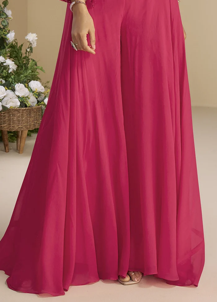 2 Pc Pink Silk Kurti Set With Jacket - Image 3