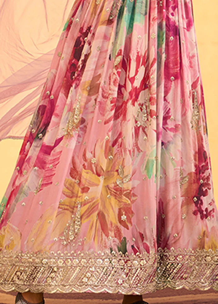 2 Pc Pink Silk Anarkali Suit Set - Image 3