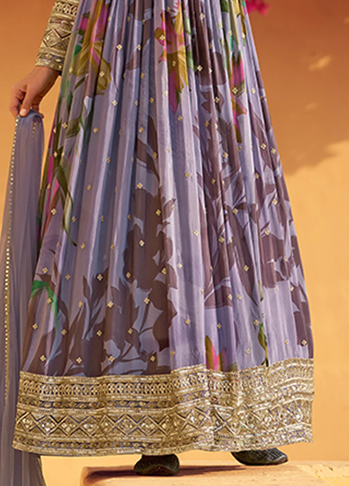 2 Pc Purple Silk Anarkali Suit Set - Image 3