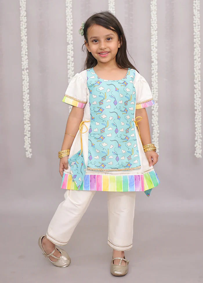 2 Pc White Silk Kurti Set