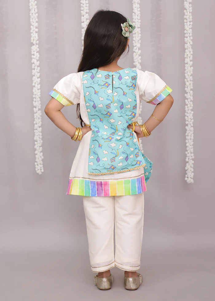 2 Pc White Silk Kurti Set - Image 3