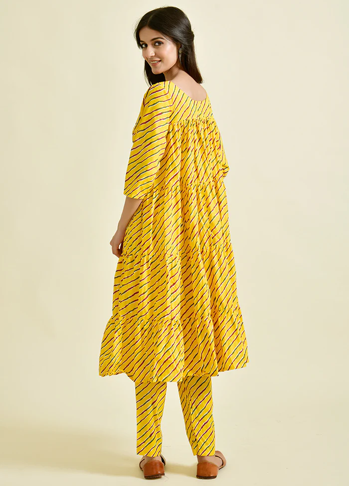 2 Pc Yellow Cotton Kurti Set - Image 2