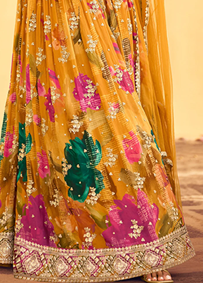 2 Pc Yellow Silk Anarkali Suit Set - Image 3
