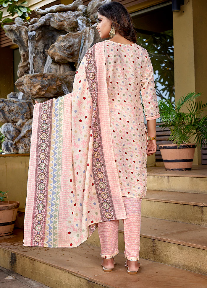 3 Pc Baby Pink Readymade Cotton Dupatta Suit Set - Image 3