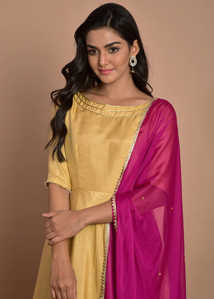 3 Pc Beige Georgette Sharara Suit Set With Dupatta - Image 3