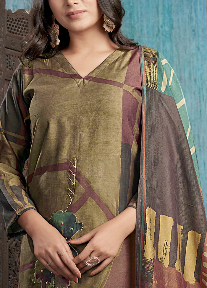 3 Pc Beige Readymade Viscose Dupatta Suit Set - Image 3