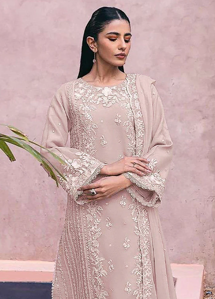 3 Pc Beige Semi Stitched Georgette Suit Set - Image 2
