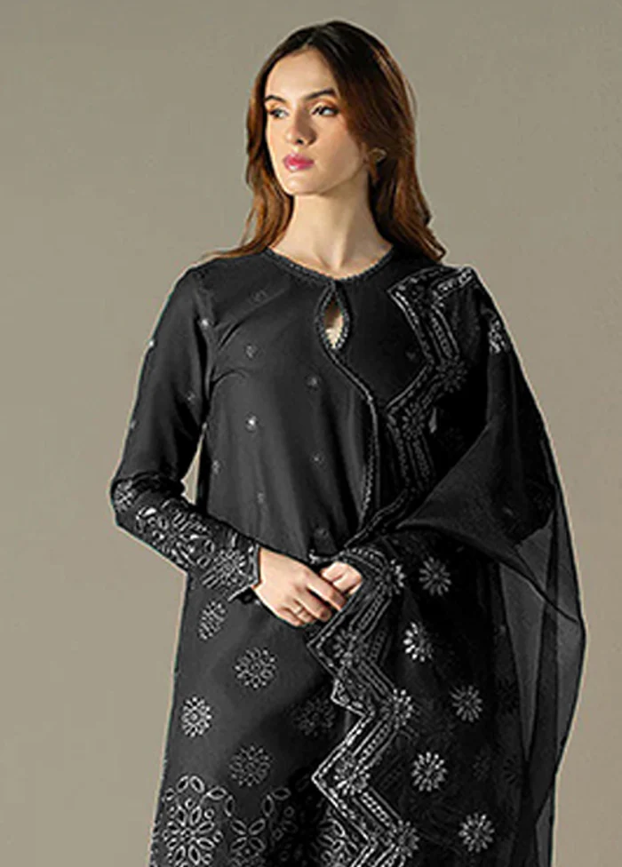 3 Pc Black Cotton Suit Set - Image 2