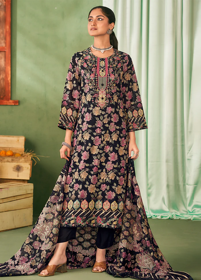 3 Pc Black Cotton Suit Set