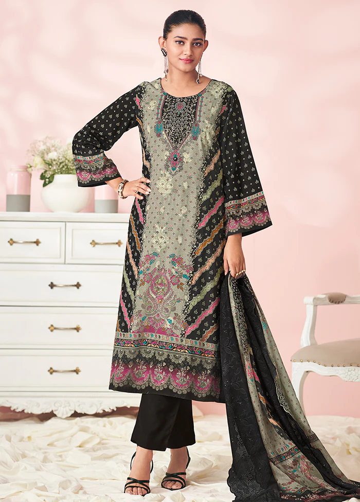 3 Pc Black Cotton Suit Set