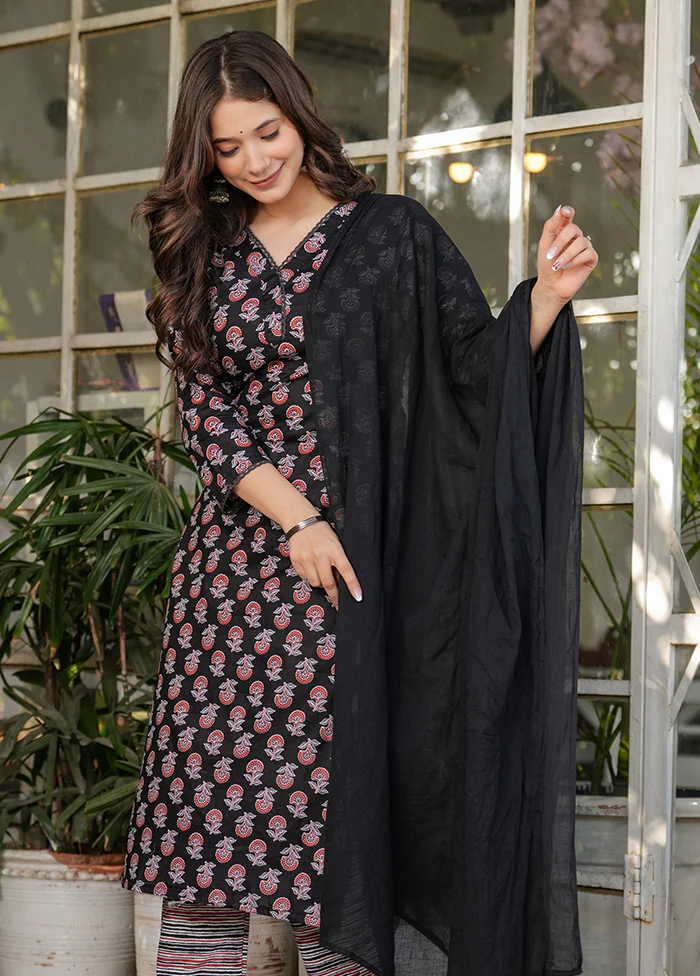 3 Pc Black Cotton Suit Set - Image 3