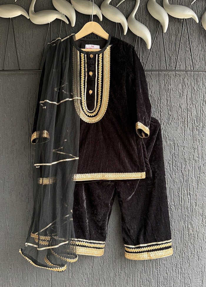 3 Pc Black Cotton Suit Set