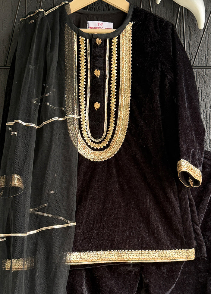 3 Pc Black Cotton Suit Set - Image 2