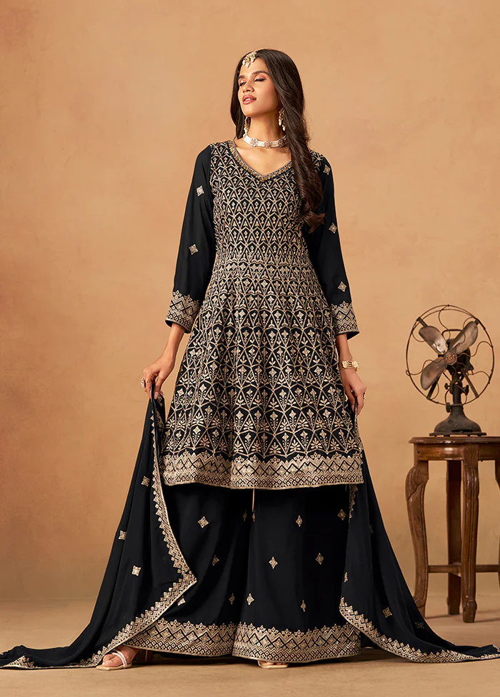 3 Pc Black Georgette Plazzo Suit Set