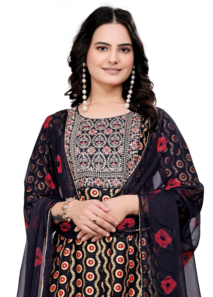 3 Pc Black Readymade Cotton Dupatta Suit Set - Image 2