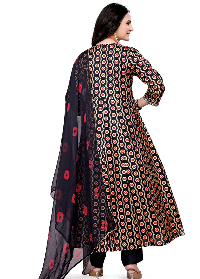 3 Pc Black Readymade Cotton Dupatta Suit Set - Image 3