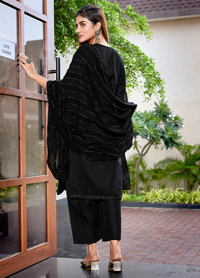 3 Pc Black Readymade Cotton Suit Set - Image 2