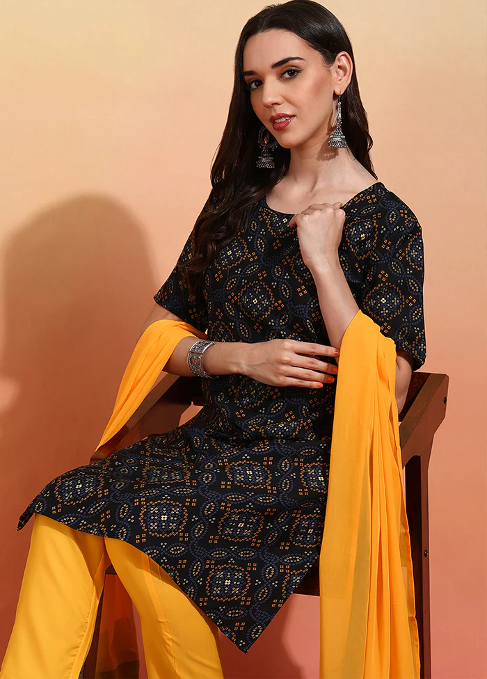 3 Pc Black Readymade Silk Dupatta Suit Set - Image 2