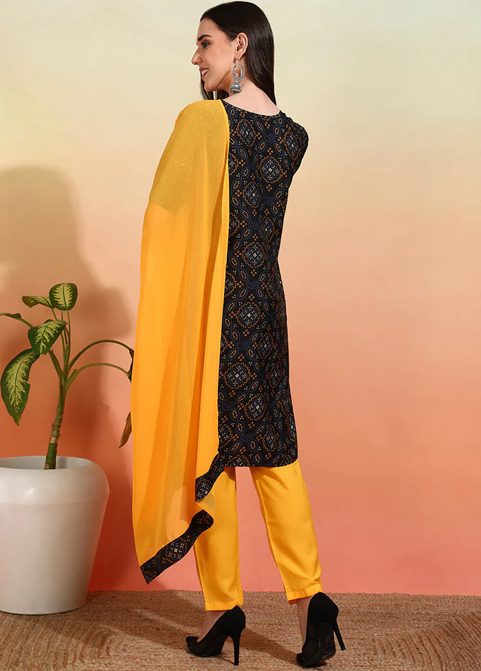 3 Pc Black Readymade Silk Dupatta Suit Set - Image 3