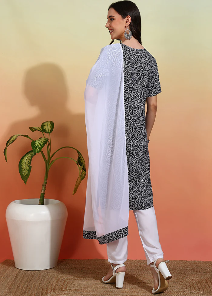3 Pc Black Readymade Silk Dupatta Suit Set - Image 3