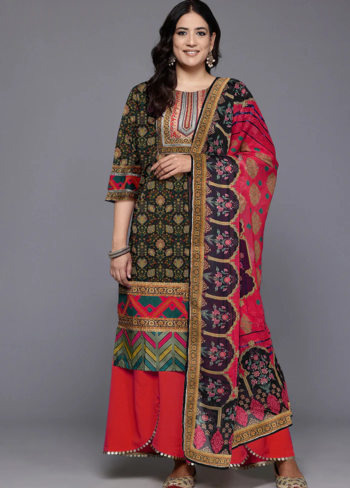 3 Pc Black Readymade Silk Dupatta Suit Set