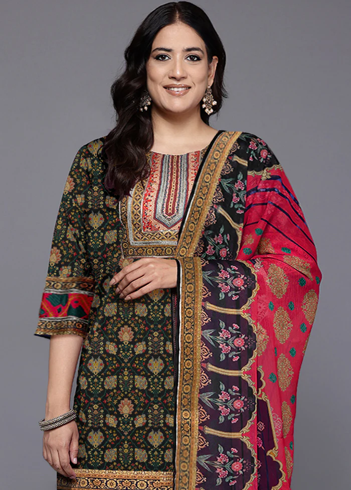 3 Pc Black Readymade Silk Dupatta Suit Set - Image 2