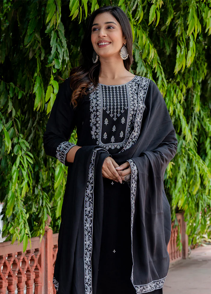 3 Pc Black Readymade Viscose Dupatta Suit Set - Image 2