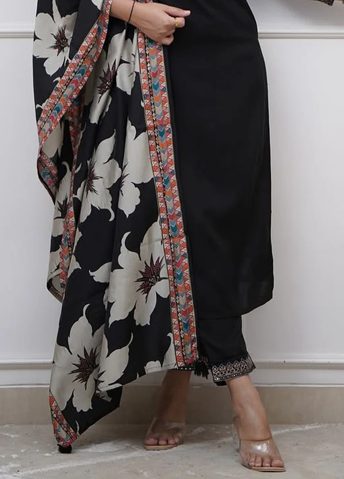 3 Pc Black Readymade Viscose Dupatta Suit Set - Image 3