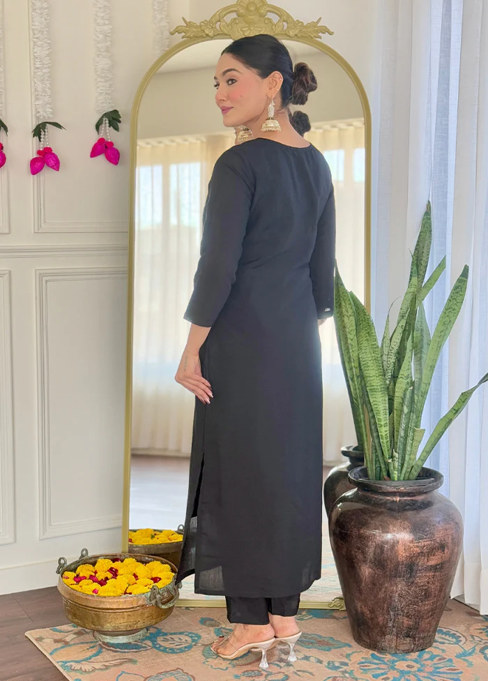 3 Pc Black Readymade Viscose Dupatta Suit Set - Image 2