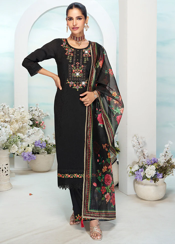 3 Pc Black Silk Suit Set
