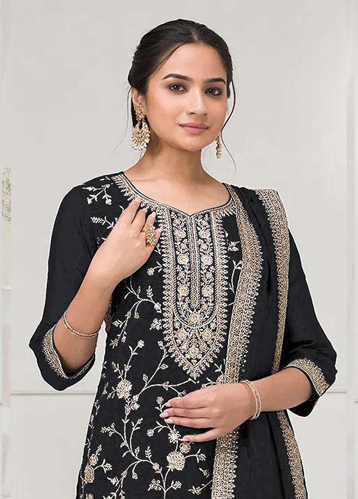 3 Pc Black Silk Plazzo Suit Set - Image 2