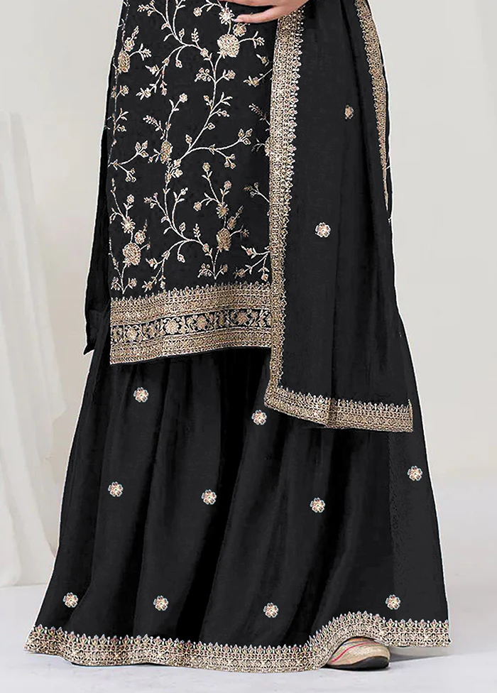 3 Pc Black Silk Plazzo Suit Set - Image 3