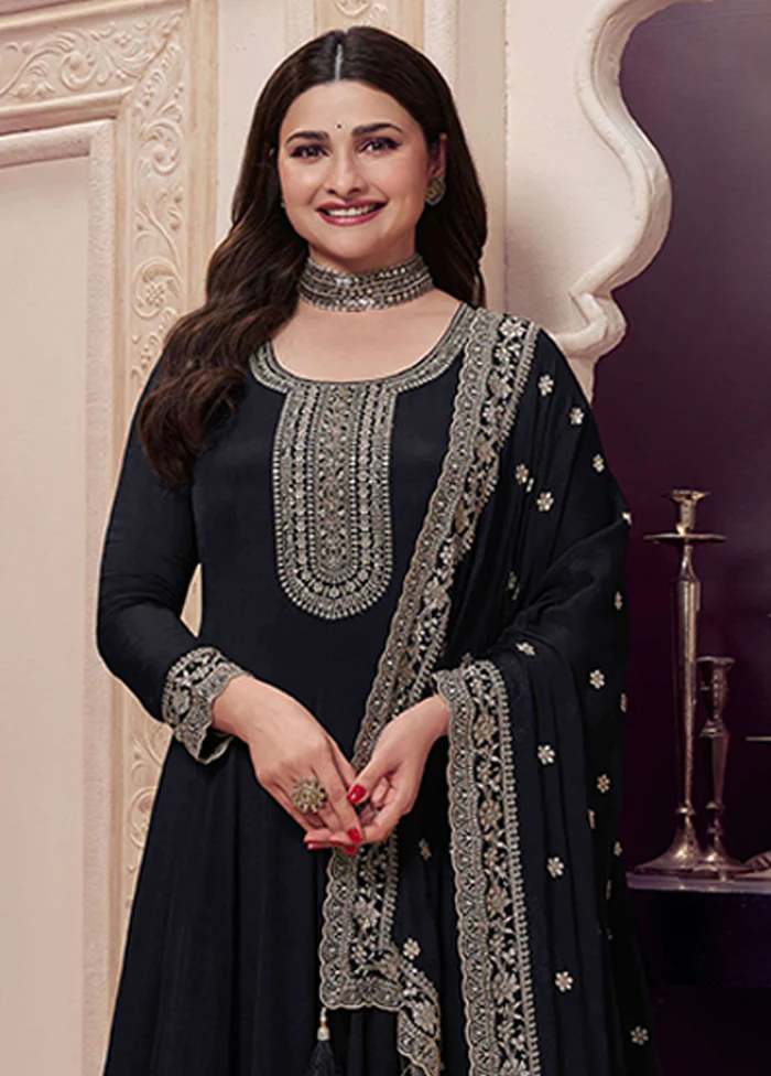 3 Pc Black Silk Anarkali Suit Set - Image 2