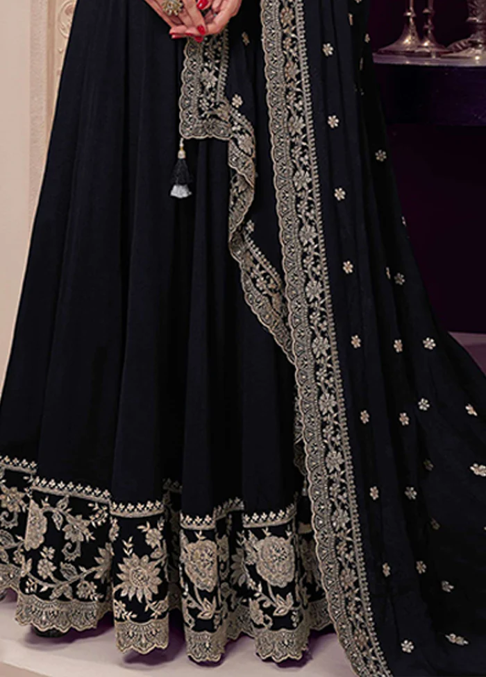 3 Pc Black Silk Anarkali Suit Set - Image 3