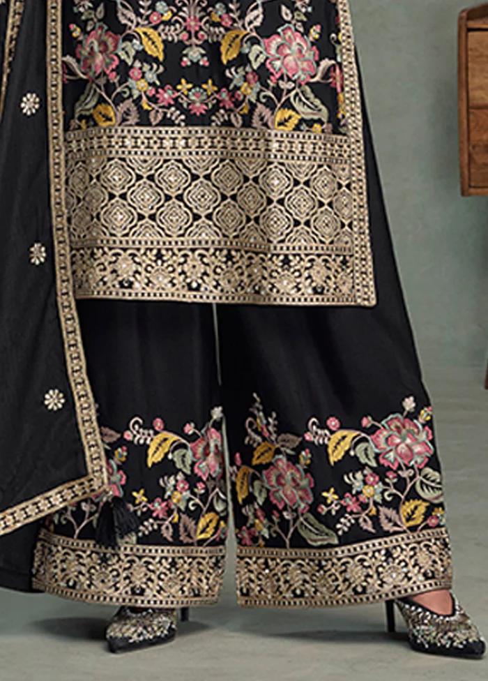3 Pc Black Silk Palazzo Suit Set - Image 3