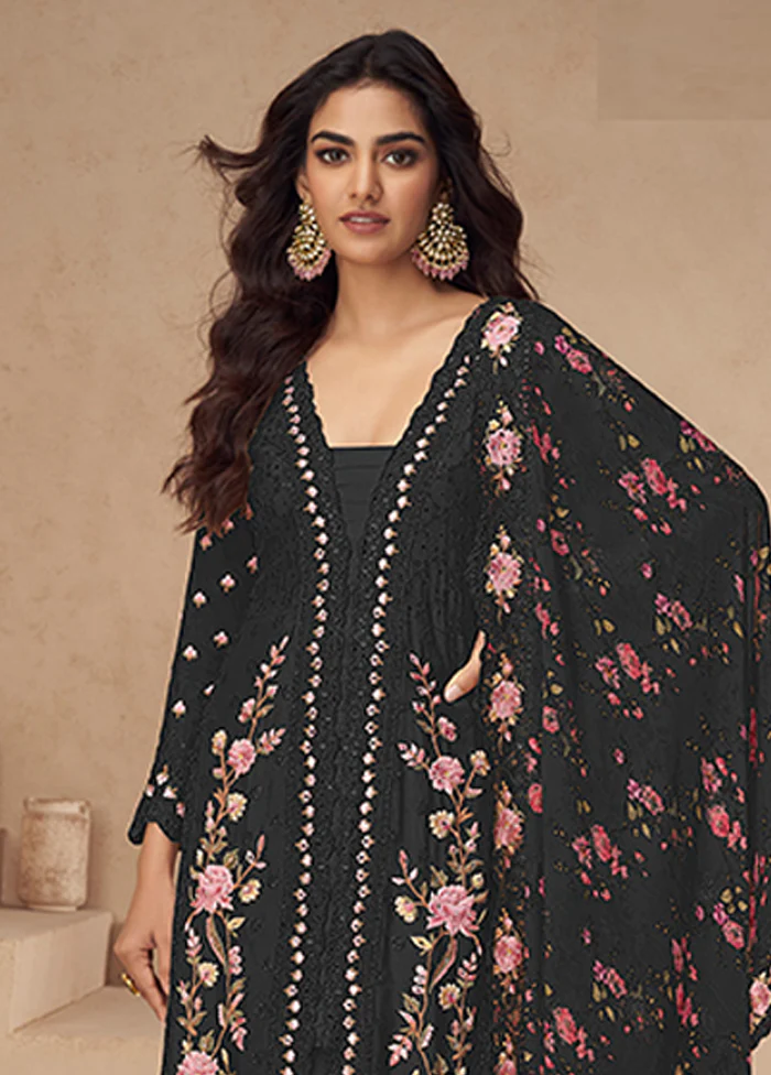 3 Pc Black Silk Plazzo Suits Set - Image 2